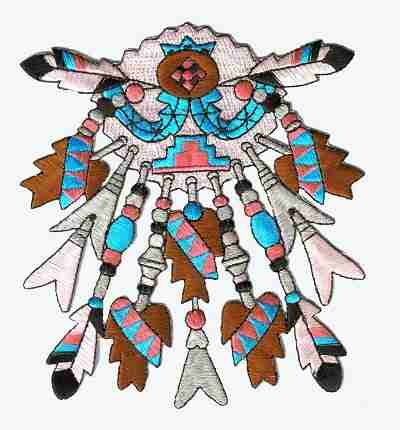 An Indian Headdress Native American Iron On Patch on a white background.