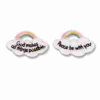 Two Rainbow Clouds with the words "Peace Be With You" (5-Pack) embroidered iron on patch.
