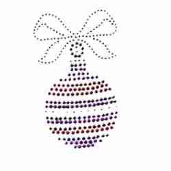 A Christmas Ornament Rhinestud Applique with a bow on it.