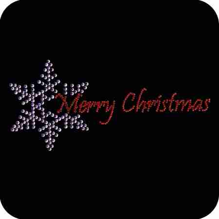 The Snowflake with Merry Christmas Rhinestone Applique on a black background.