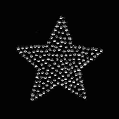 A Solid 2 Inch Clear Rhinestone Star Iron on Patch Applique is shown on a black background.