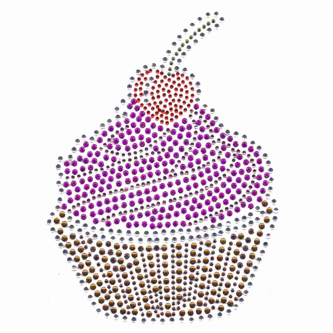 An image of a Rhinestone Cupcake Hotfix Design Iron on Applique with rhinestones on it.