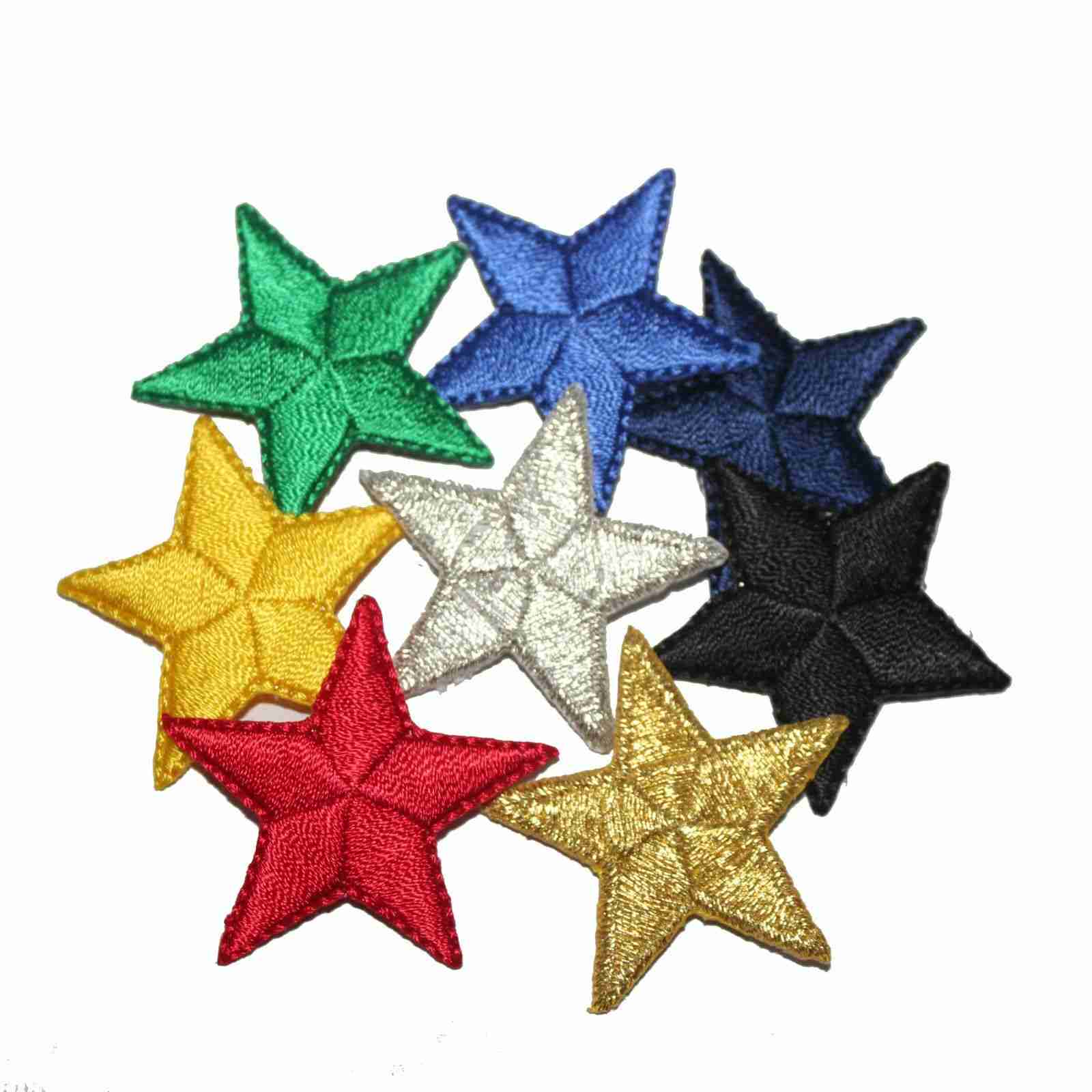 A group of 1.5 Inch Star Iron On Patches (10 Pack).