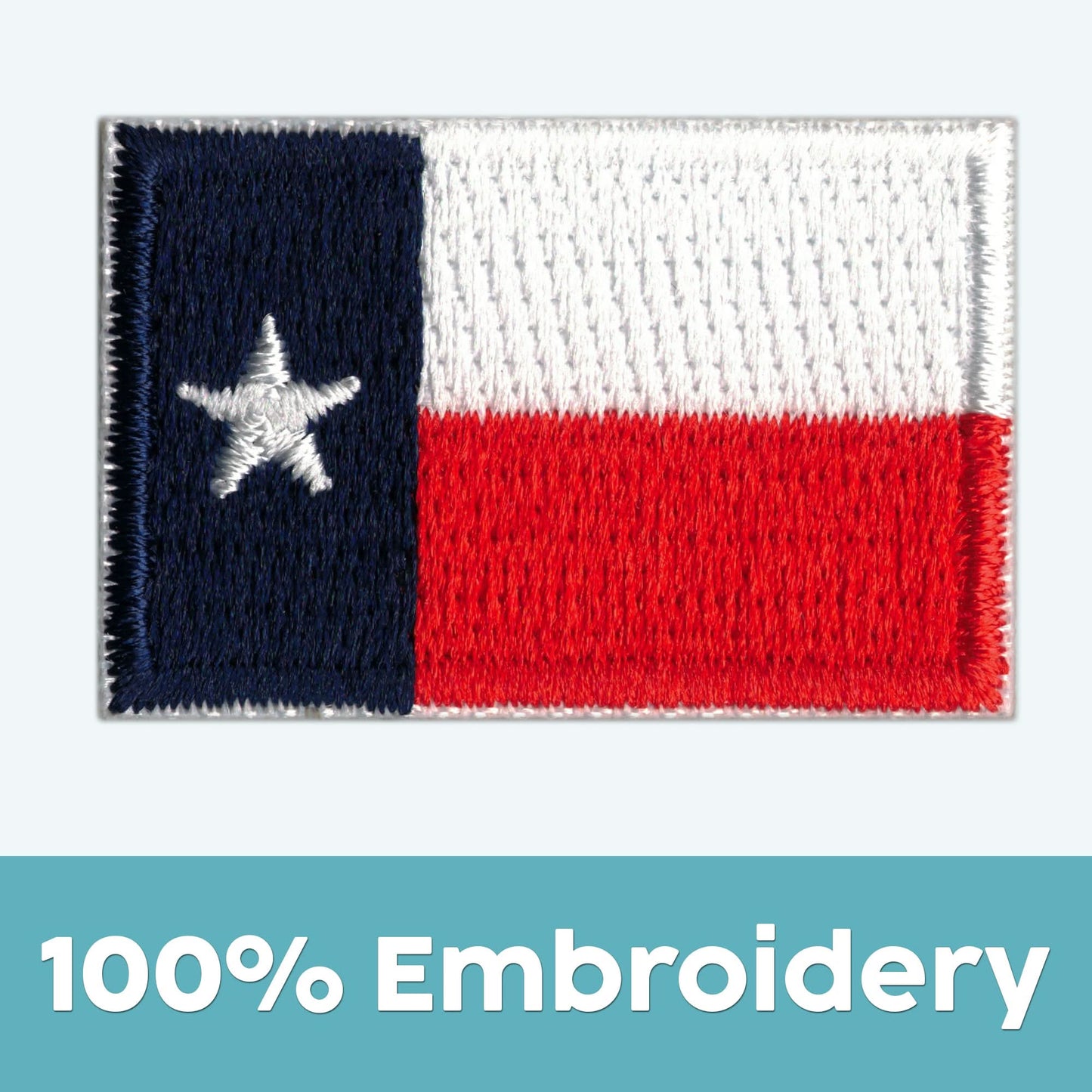 Show your Texas pride with the Laughing Lizards Small Texas Flag Patch (10-Pack)—fully embroidered with a blue stripe, white star, and red/white stripes. Easy iron-on applique for jackets, backpacks, or hats.