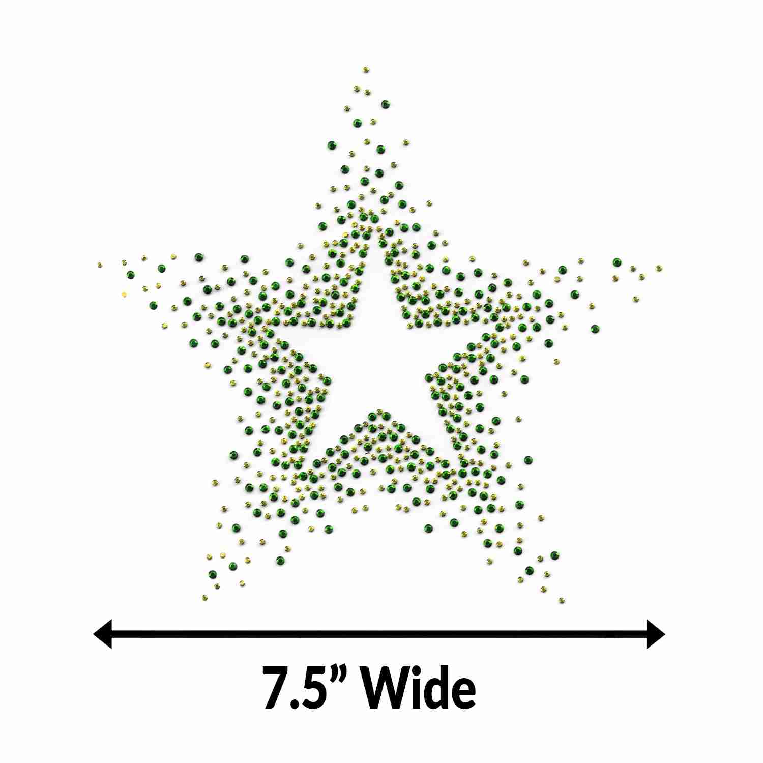 An image of a Large 7.5" Rhinestone Starburst Iron On Applique: Multiple Colors with green dots on it.