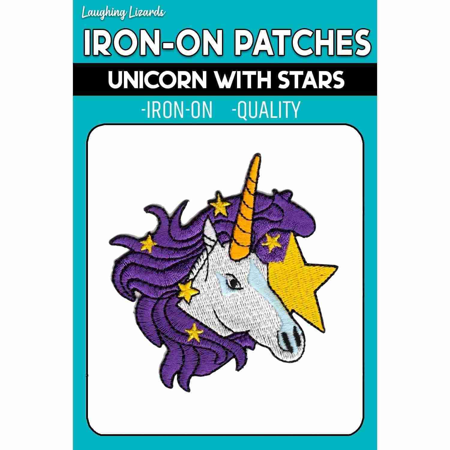 Embroidered Unicorn with Stars (3-Pack) Iron On Patch unicorn with stars.