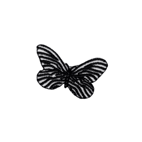 Add unique flair to your style with Laughing Lizards' Zebra Butterfly Iron On Patch (5-Pack) Small—features a bold zebra stripe design on each patch, perfect for any embroidery enthusiast.